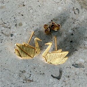 Origami Swan Earrings in 14k Gold Plated or Classic Sterling Silver